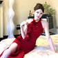Ruffled dress red party evening dress     S6096