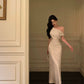 off-shoulder satin dress for women new style mermaid party dress     S5649