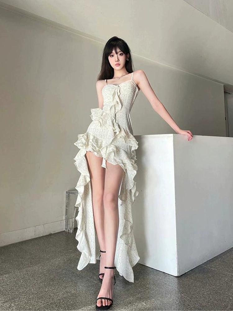Irregular sexy ruffled dress for women new summer style fairy long dress    S5866