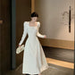 Square neck white long-sleeved dress for women birthday dress engagement dress     S5881
