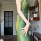 Green evening dress green birthday dress    S5933