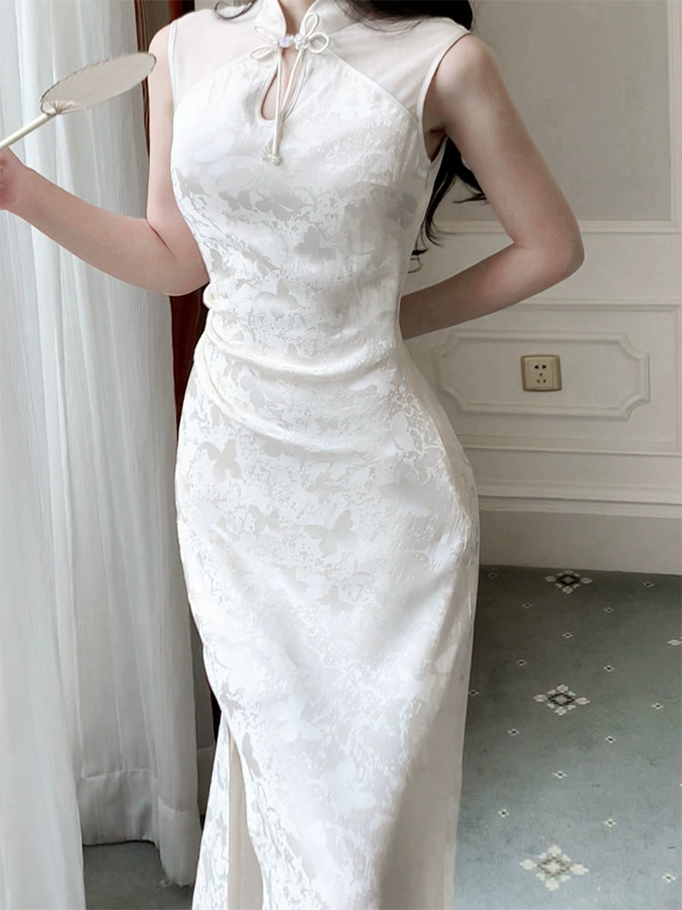 New Chinese style satin jacquard long party dress      S5972