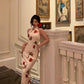 Chinese style velvet cheongsam dress for women new retro printed slit party dress     S5658