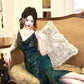 luxury sequined evening dress green new party evening dress    S6097