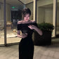 off-shoulder black dress for women     S5817