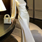 white satin long-sleeved dress luxury evening dress    S6100