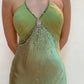Green Halter Backless Beading Long Prom Dresses         S6073