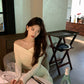 Apricot cross design long sleeve top for women A-line long dress     S5723