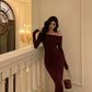 Red off-shoulder dress for women new retro style slit long mermaid dress     S5651