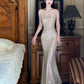 Silver evening dress luxury sequin dress birthday party dress    S5948