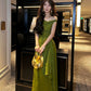 Jacquard off-shoulder dress long party dress     S6152