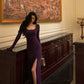 Purple knitted dress for women new retro square neck slit long party dress     S5632