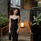 Black French design dress women's sexy long party dress     S5719