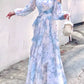 Chiffon printed dress women's seaside holiday long dress party dress     S6153