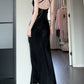 black dress for women satin long party dress       S5978