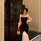 Square neck splicing dress new style party dress     S5666