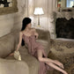 pink v-neck sexy suspender dress for women summer new slit long party dress      S5810