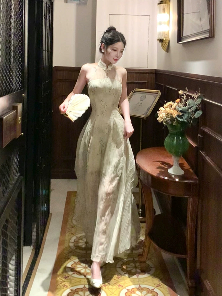 New style ink painting dress women's summer new long party dress       S6034