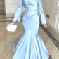 square neck satin dress new long sleeve party dress    S6088