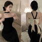 Black halter neck dress for women banquet party dress      S5879