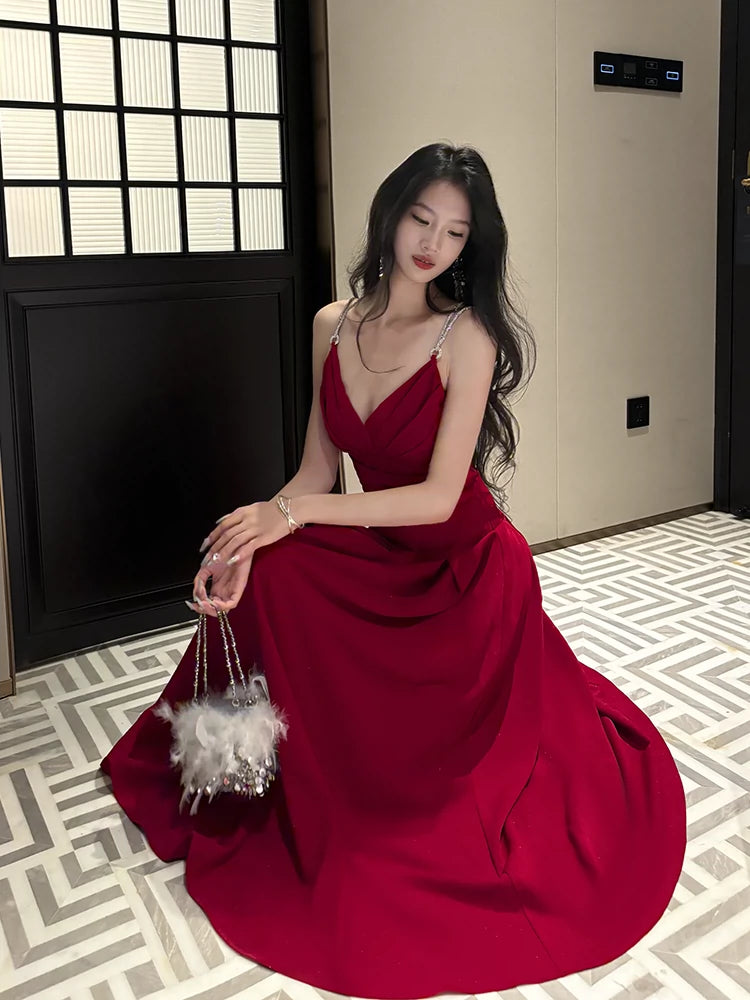 Backless evening dress red long party dress      S6162