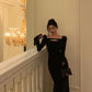 Black long-sleeved mermaid dress new style long dress    S5599