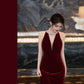 engagement dress luxury red velvet halter neck dress      S5820