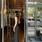 Black dress summer knitted mermaid suspender party dress     S5714