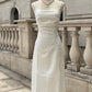 white dress sexy backless slit party dress       S6009