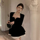 Black velvet long-sleeved dress for women banquet dress short party dress      S5878
