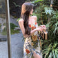 Seaside vacation floral suspender dress summer new slit long party dress      S5808
