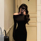 Black off-shoulder long-sleeved dress for women,long party dress     S5709