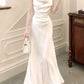 white satin dress, elegant long party dress      S5970