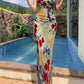 spaghetti straps flower dress new long party dress    S6055