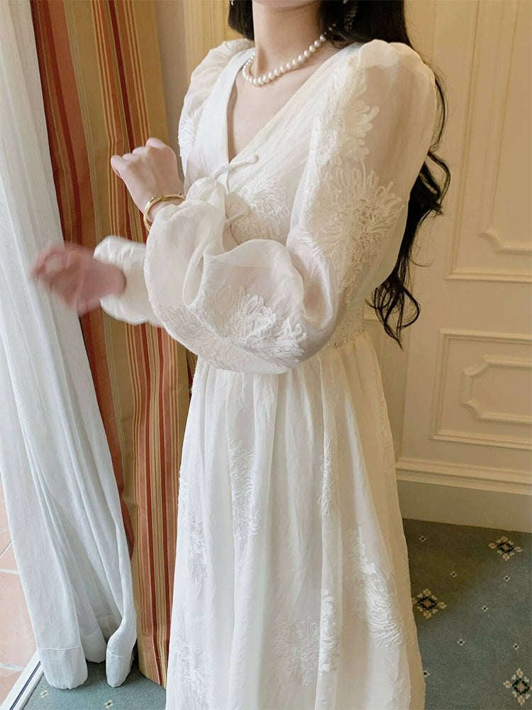 embroidery dress long sleeve evening party dress     S5954