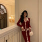 Red long knitted coat for women winter new cardigan    S5530