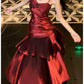Mermaid Princess ruffled dress burgundy banquet dress       S5771