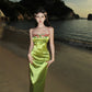 Green long dress women's summer long party dress    S5864