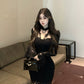 V-neck long-sleeved dress long sleeves mermaid long lace party dress     S5908