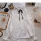 Collegiate lace up Lapel shirt casual long sleeve top     S2535