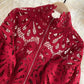 Stylish hollow lace top puff sleeve top     S2537