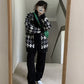 Argyle Pattern V-Neck Knitted Cardigan Sweater    S2792
