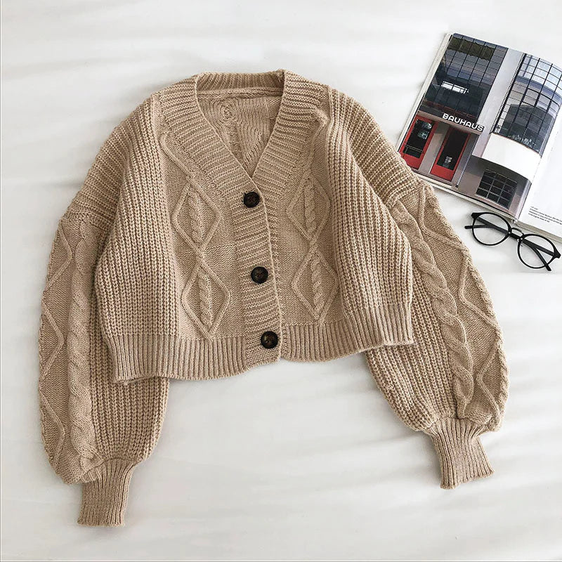 Loose coat women's long sleeve retro three button sweater    S2788