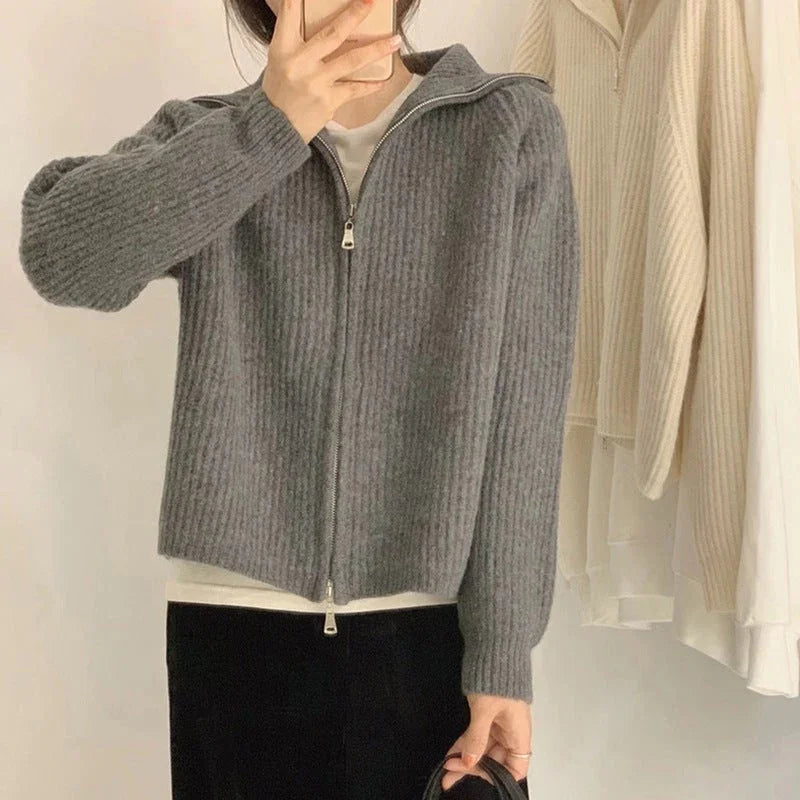 Double Zipper Lapel Polo Neck Turtleneck Sweater    S2748