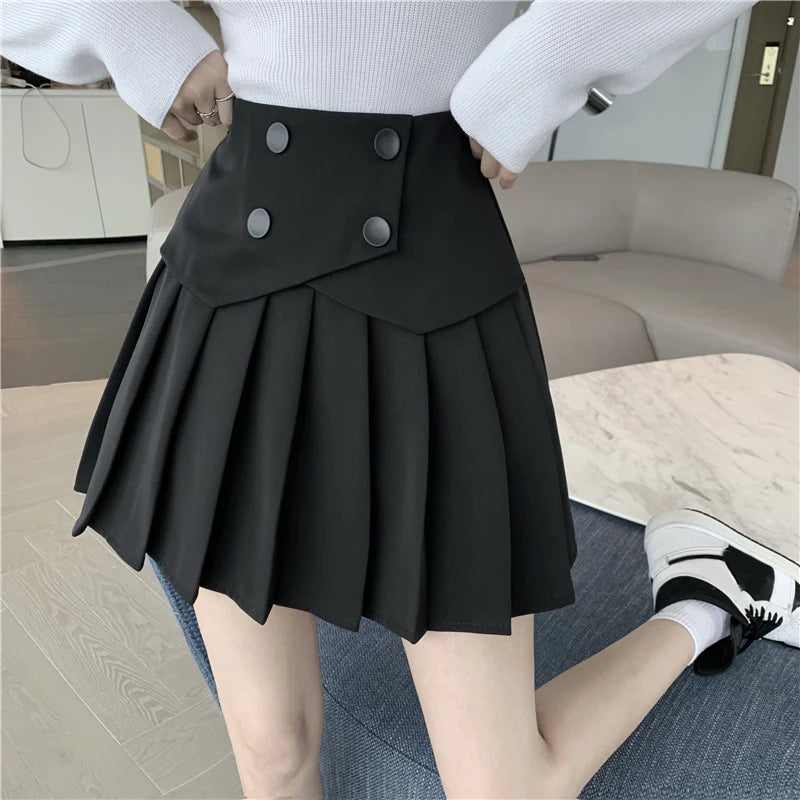 Pleated high waist a-line short skirt     S2819