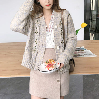 Womens Button Front V Neck Sweater Cardigan       S2801