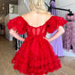 Off-the-Shoulder Ruffles Puff Sleeves Homecoming Dress      S2831