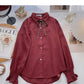 Collegiate lace up Lapel shirt casual long sleeve top     S2535