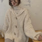 Original Loose Solid Color Buttoned Hooded Long Sleeves Cardigan Coat   S2747