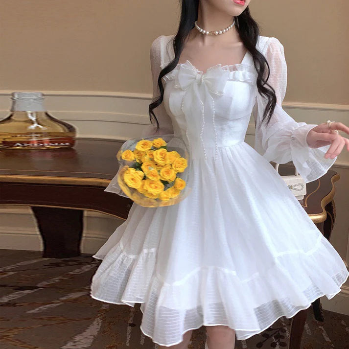 French Sweet Fairy Dress Bowknot Princess Midi Dress     S4943
